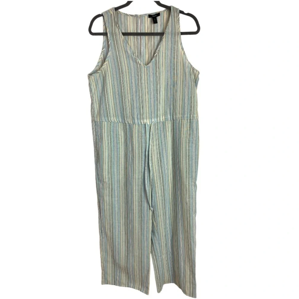 DREW Beige Striped Sleeveless Jumpsuit w/Pockets